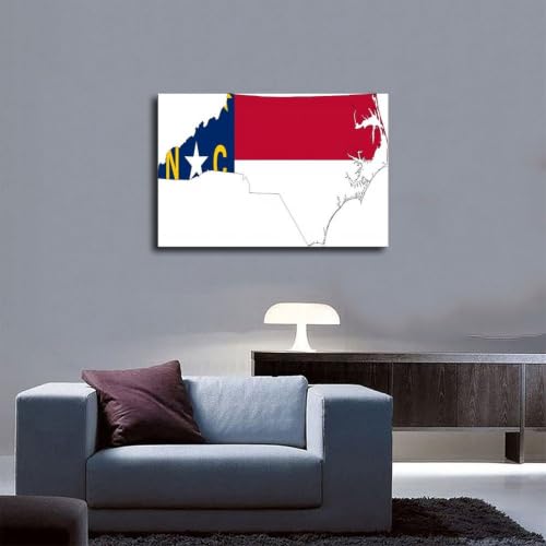 Drapeau de la Caroline du Nord impression sur toile avec cadre à suspendre 50x75 cm