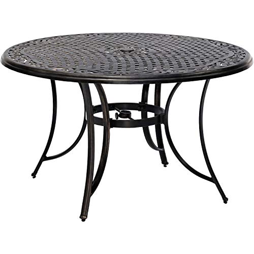 Hanover 5-Piece Fontana Pvc Tan Sling Swivel Rocker Chairs And 48" Round Cast-Top Table, Outdoor Dining Set For 4, Premium Weather Resistant Patio Furniture For Backyard & Deck #TOP2