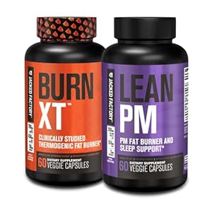Jacked Factory Burn XT Thermogenic Fat Burner & Lean PM Nighttime Weight Loss Supplement for Men & Women 60 Veggie Diet Pills