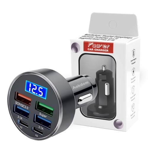 6 Ports Fast Car Charger with Voltage Monitor,Car Cigarette Lighter USB Charger (PD+QC3.0) Compatible with iphone13/14/15 & Most Android Models,Car Must Haves USB C Car Charger (1PCS)