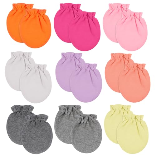 Image of Lusofie 9 Pairs Newborn Baby Mittens Cotton Mittens for Infant Toddler No Scratch Baby Gloves Mittens for 0-6 Months Baby Girls(9 Colors)