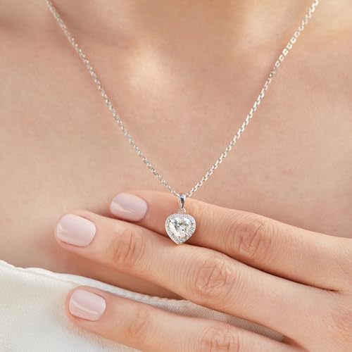MomentWish Heart Necklace for Women, 1 Carat Simulated Moissanite Necklace for Her 925 Sterling Silver Halo Pendant Anniversary Valentine's Day Birthday Gifts for Mom Wife Girlfriend-Heart3