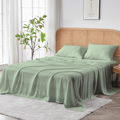 Sijo AiryWeight Tencel Sheet Set, 100% Lyocell Derived from Eucalyptus, Buttery Soft, Architectural Digest 2022 Best Cooling Sheets Winner - 3pc - 2 Pillowcases 1 Fitted (Sage, Queen)