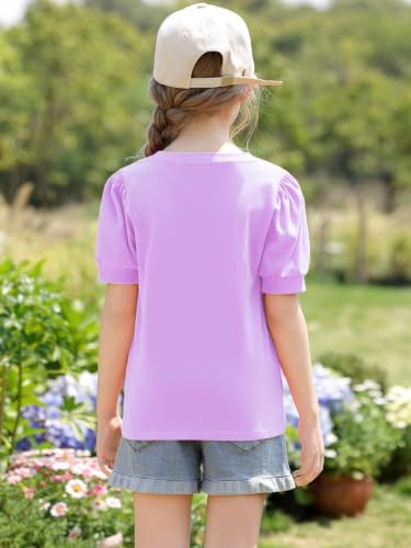 Image of Girls' Puff Sleeve Cotton T-Shirt Cute Summer Tops for Girls