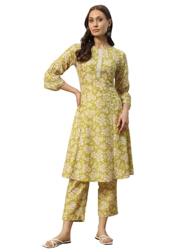 Image of FIORRA Womens Cotton Blend A-Line Kurta Pant Set