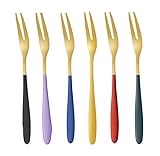 Zoyiancy 6pcs Dessertgabeln, Set mit 6 Obstgabeln, Edelstahl Kuchengabel, Besteck 6 Farben Gebäckgabel für Zuhause, Küche, Party, Restaurant, Café