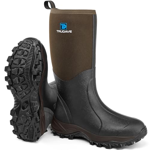 Trudave Rubber Boots for Men & Women with Steel Shank, Reliable 6mm Neoprene Waterproof Insulated Rain Boots, Warm Anti-slip High Traction Multi-season Dry Mud Boot for Outdoor Work Hunting, Size 9