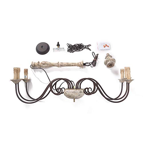 Laluz Farmhouse Chandelier, French Country Chandelier For Dining Room, White Distressed Wood, 37” L X 28” H #TOP7