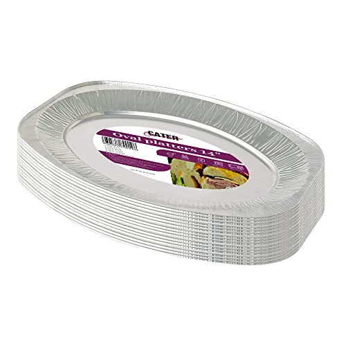 CaterOcassions Large Disposable Serving Platter - Foil Trays for Party Food - Reusable - 12 Tray Pack - 14 Oval Platters - Oven and Food Safe - Party Serving Trays and Platters - British Brand