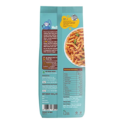 Image of SLURRP FARM No Maida Mini Fusilli Pasta | Gluten Free & Multigrain | Healthy Pasta Made With Brown Rice And Corn, 400 Gm