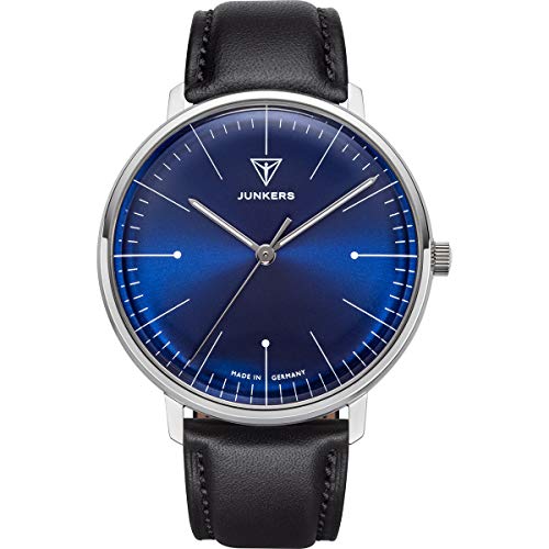 Junkers Bauhaus 38mm Analog Quarz Damenuhr Lederarmband blau 9.06.01.01
