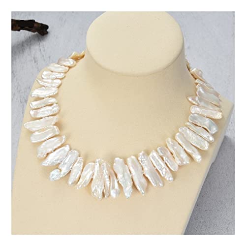 ZAIXIA Jóias 18 polegadas 6x21mm-9x49mm White Keshi de água doce Biwa colar de pérolas Biwa fulfill