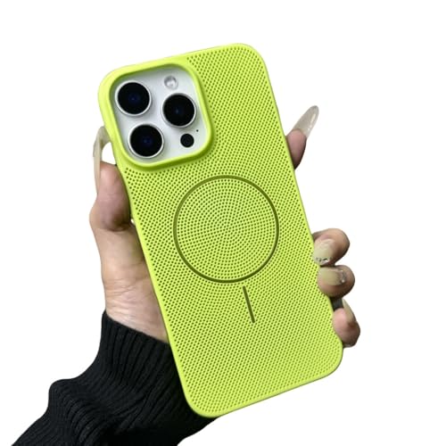 Coque iPhone 15 Pro ultra fine anti-surchauffe en polycarbonate respirant vert pour charge sans fil