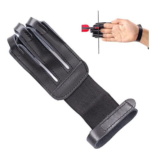 Fenjaner Archery Glove 3 Finger Guard Leather Finger Tab For Adult Youth Beginner (Black) #TOP17