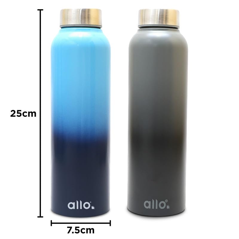 Image of Allo Stainless Steel Water Bottle For Adults, Kids 1 Litre Water Bottles For School, Office, Sports, Gym 1L Water Bottle For Men And Women, Pack Of 2| Leak Proof, Bpa Free, Light Blue & Dark Grey