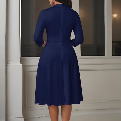 Image of PinkPatty Women's Casual A-line Midi Dresses 3 /4 Sleeve V Neck Fit and Flare Dress with Pockets