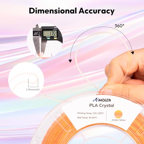 Image of AMOLEN Transparent PLA Filament Bundle Multicolor, Translucent PLA 3D Printer Filament 1.75mm ±0.02mm, NO-Tangle & Low Warping, Dimensional Accuracy + /- 0.02 mm, Fits Most FDM 3D Printers, 200x4 Pack