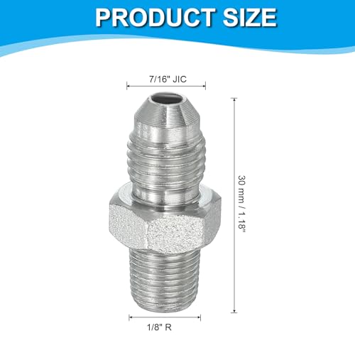 Image of PATIKIL Pipe Adapter Connector 7 /16 inch Male 74 Flare JIC x 1 /8 inch Male R Pipe Fitting Oil Feed Restrictor Fitting Hydraulic Connector for Oil Steam Water Pipelines System