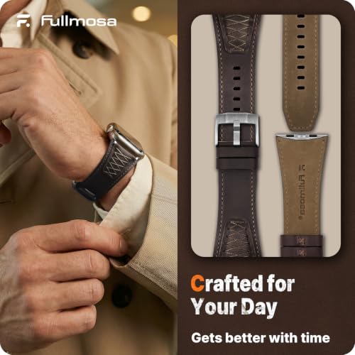 Fullmosa Skórzany pasek kompatybilny z Apple Watch 49 mm, 46 mm, 45 mm, 44