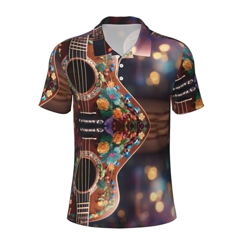 Polo à manches courtes pour homme motif guitare florale, l'élégance du golf chic