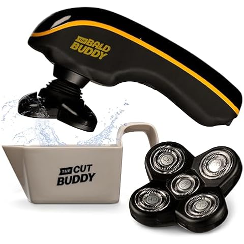 Bald Buddy Head Shaver & Replacement Head Bundle for Bald Men, Waterproof, Rechargeable Electric Razor with 5-Blade Universal Rotary Wet & Dry Head Cover