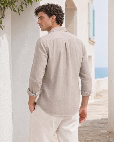 Image of Nobero Breezy Premium Linen Cotton Shirt for Men | Stylish Casual Shirts for Men | Semi Cut Collar | Box Pleat | Curved Hem | Regular Fit | Full Sleeve | S-XXXL