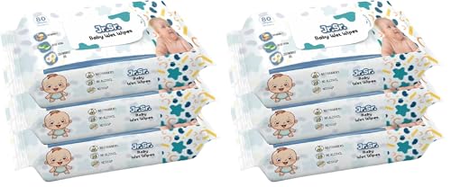 Image of Jr. Sr. Baby Wipes | 80 Wipes x Pack of 6-480 Wipes | Safe & Moist Wet Wipes for Babies | Prevents Rashes & Redness with Goodness of Aloe Vera, Vitamin E & Chamomile Oil | No Paraben & No Alcohol