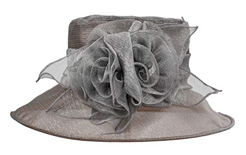 Carnavalife Sombrero de Boda con Flores para Mujer, Gorro Nupcial para Vestido de Novia, Tocado de Iglesia Derby para Fiesta de Té (Gris, 57 cm)