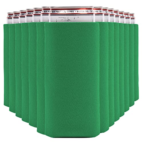 Image of Slim Can Cooler Sleeves (14-Pack) Soft Slim Can Koolie for White Claw Seltzer & Slim Beer - HTV Blanks for Vinyl Projects - Skinny Can Koolies Bulk - Tall Can Coolies for Slim Cans (Kelly Green)