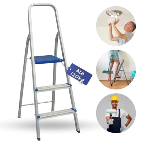 Escada De Alumínio 3 Degraus Doméstica Leve 1ano Garantia