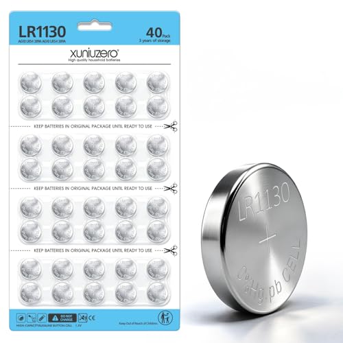 XUNIUZERO 40 Pack LR1130 AG10 Battery 1.5V Long-Lasting Alkaline Button Cell Batteries