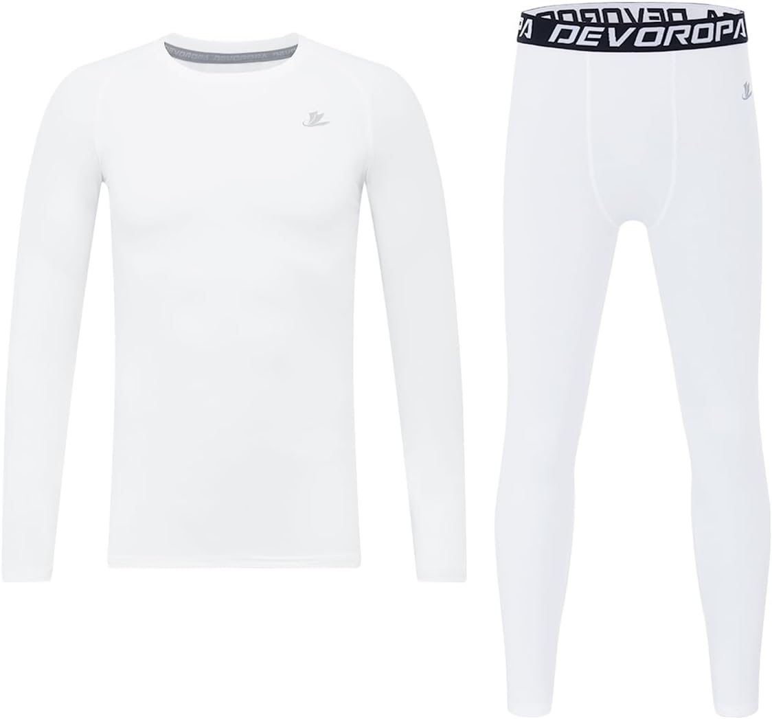 DEVOROPA Youth Boys Compression Shirts & Pants Kids Long Sleeve Undershirts Sports Leggings Athletic Base Layer Tights Set