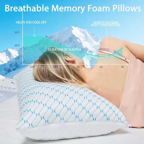 Memory Foam Pillows King Size Set of 2,Adjustable Cooling Firm Pillow for Side Back Stomach Sleepers with Washable Removable Cover