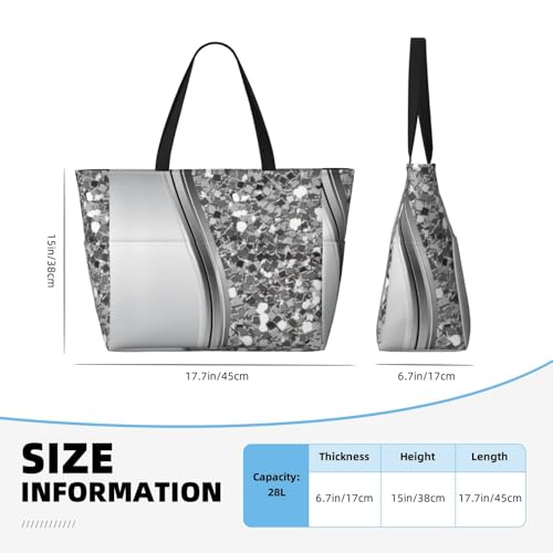 Silver Sparkle Glam Bling Large Capacity Beach Travel Bag – Lightweight Foldable Waterproof & Sandproof Tote With Multiple Pockets,Beach Vacation Essentials4