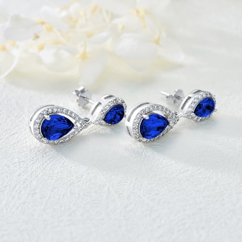 Sterling Silver Birthstone Dangle Earring Studs for Women s925 Silver Month Stone Teardrop Dangling Earrings with Moissanite Accents for Her Mom Ladies Valentines Day Mothers Day Christmas3