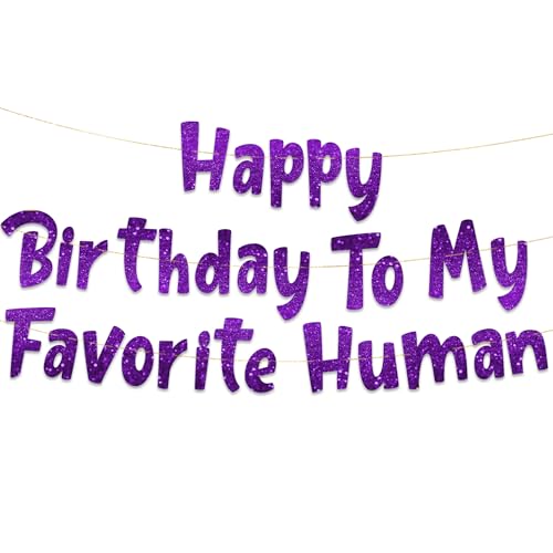 Image of Pre-Strung Happy Birthday To My Favorite Human - Funny Birthday Purple Glitter Banner - Funny Birthday Decorations for Men and Women - Party Supplies and Gifts