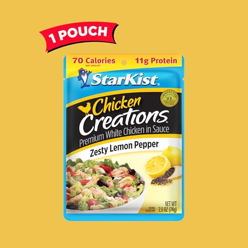Image of StarKist Chicken Creations Zesty Lemon Pepper, 2.6oz Pouch, 1-Pack | 11g Protein Per Serving, Fully Cooked White Meat, Gluten Free, Soy Free, No Draining, Ready to Eat for Salad and Sandwiches