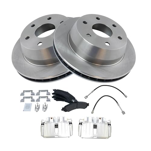 Image of TRQ Rear Brake Pad & Rotor Kit Semi-Metallic Compatible with 2003-2005 Chevrolet Silverado 1500 2004-2005 GMC Sierra 1500