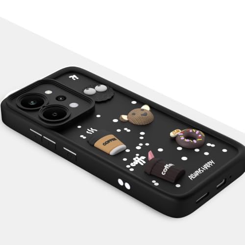 Image of Bintage Back Cover Compatible for Realme RMX5107 / P4 Power 5G | Cute Fun Ball | 3D Taddy Smiley Coffee | Milk Case | Full Body Protection - Black