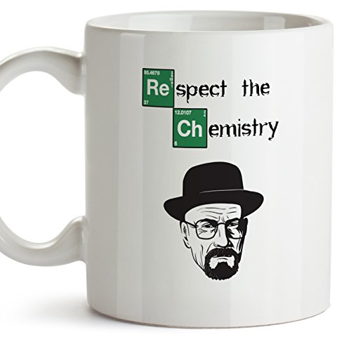 MUGFFINS Taza química - Respect The Chemistry - Tazas de café para químicos. Regalos para químicos, para los Amigos y la Familia - Cerámica - 11oz / 350 ml