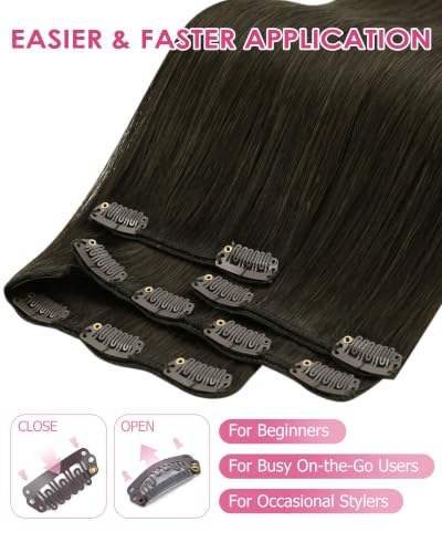 Image of YoungSee Ash Brown Clip in Hair Extensions Real Human Hair, Straight Hair Extensions Clip ins Dark Ash Brown, Invisible Clip in Extensions for Natural Look, 16In 120G 7Pcs Add Volume