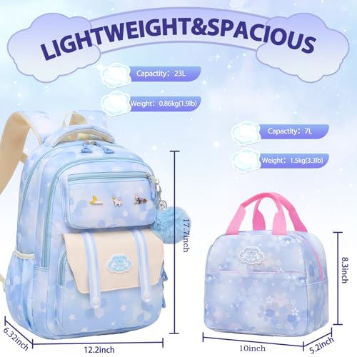 Cute Girls Backpack - Stylish School Bag for Students Versatile Chic and Splash-Proof with Multiple Pockets（17inch Set Blue）3