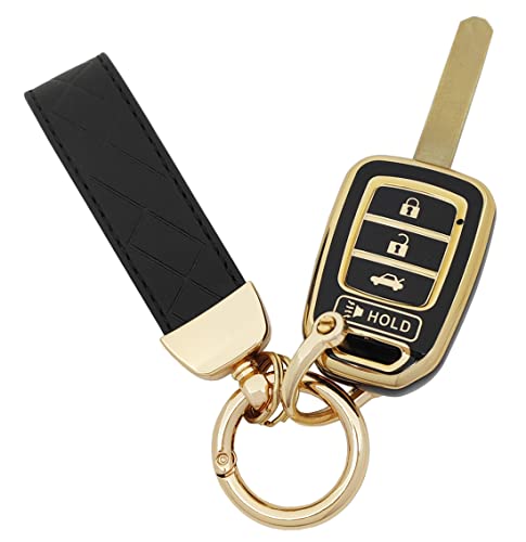 AYGUCEKE TPU Protective Key Fob Cover Case Compatible with Honda 2013-2016 Honda Accord 2014-2015 CRV 2014-2015 Civic Key Fob (Black)