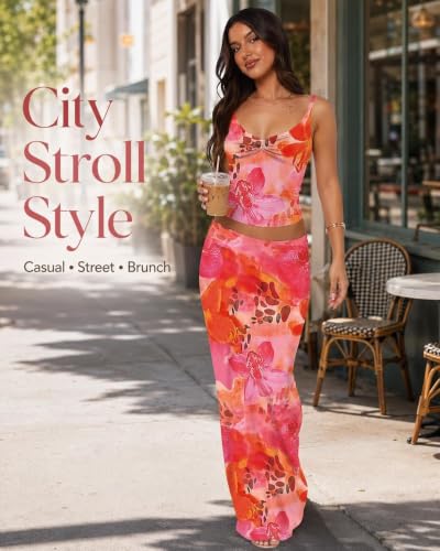 Image of Two Piece Skirt Set Women Maxi Long Skirt and Top Outfit