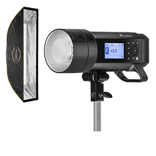 Flashpoint XPLOR 400PRO TTL Battery-Powered Monolight with Built-in R2 2.4GHz Radio Remote System with Bowens Mount Adapter (Godox AD400 Pro) - Glow EZ Lock 12x56in Quick Strip Softbox w/Bowens Mount