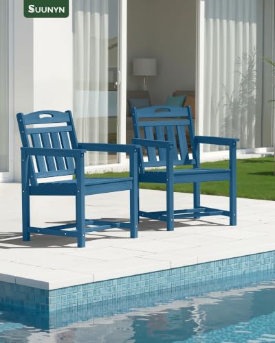 Image of Outdoor Patio Dining, All-Weather HDPE Chair Fade-Resistant, and Low Maintenance for Backyard, Garden, or Patio, Navy Blue