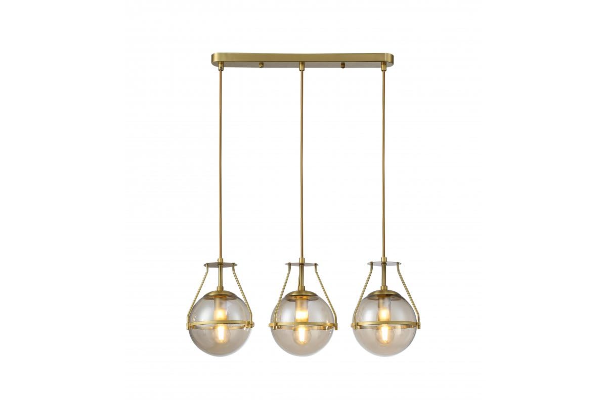 GTV DROP lámpara colgante 3 luces Ø40 cm – colgante de techo de metal y vidrio en oro, 3xE14 máx.25W, altura ajustable hasta 150 cm, IP20, moderna lámpara de comedor y salón – iluminación interior
