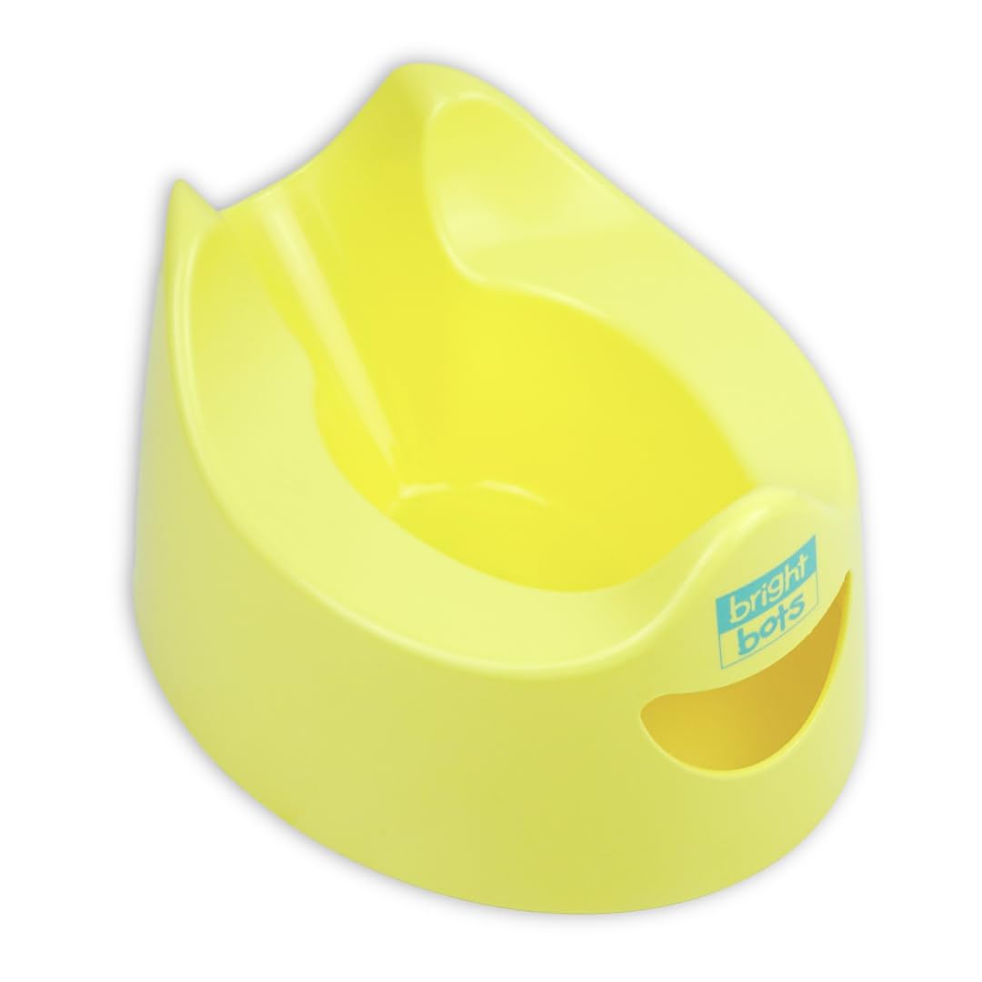Bright Bots Toddler Potty for Potty Training. Easy Empty with Back spout and Front Handle. Comfortable Sitting Height. (Bright Yellow)
