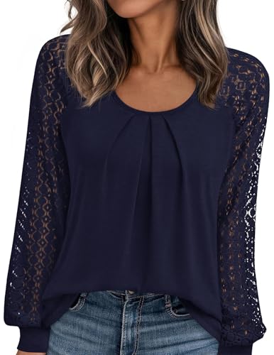 PRETTYGARDEN Long Sleeve Shirts for Women Trendy Lace Tops Dressy Casual Blouses 2025 Fall Outfits Fashion Clothing