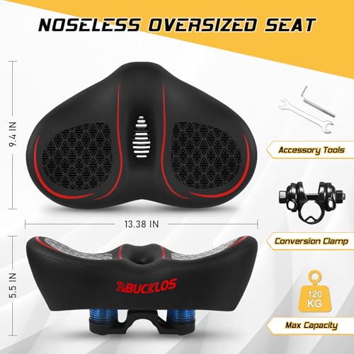 Image of BUCKLOS New Noseless Bike Seat for Comfort Men&Women Extra Wide Bicycle Seat Cushion Oversized Comfortabele Foam Padded Bike Saddle for Peloton Exercise Bike Ebike Cruiser Bikes